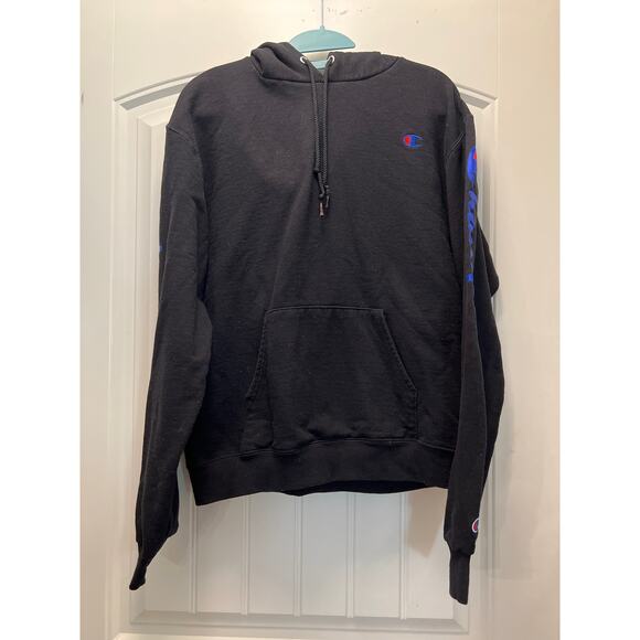 Champion‎ Men’s Long Sleeve Pullover Drawstring Hooded Sweatshirt Size M Black - Picture 1 of 4